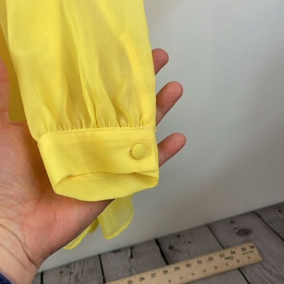 Vince Camuto Yellow Chiffon Dress Baby Doll Split neck tiered long sleeve Small - Picture 6 of 15